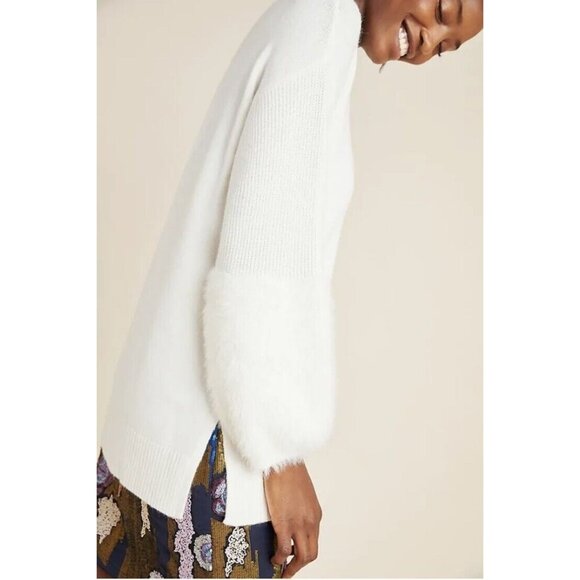 ANTHROPOLOGIE | M | Colma Tunic White Balloon Sleeve Soft Knit Sweater - Picture 2 of 14